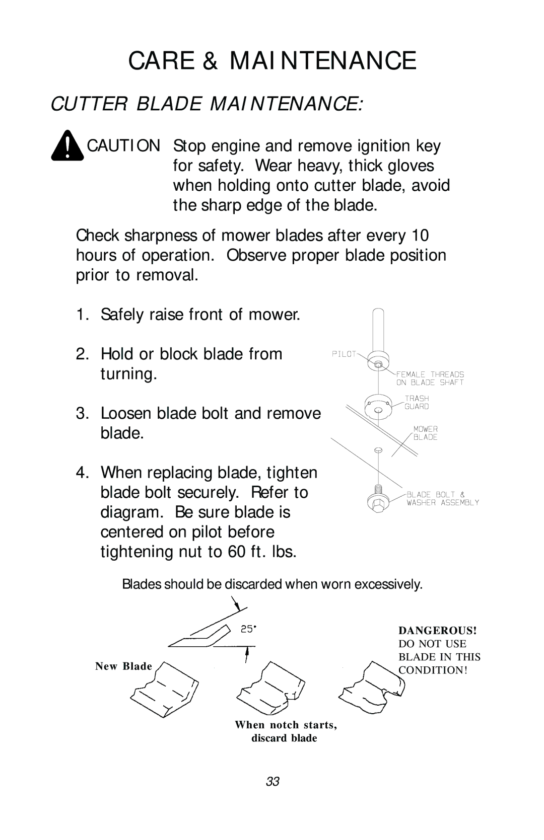 Dixon 17411-1103, ZTR RAM 50 manual Cutter Blade Maintenance 