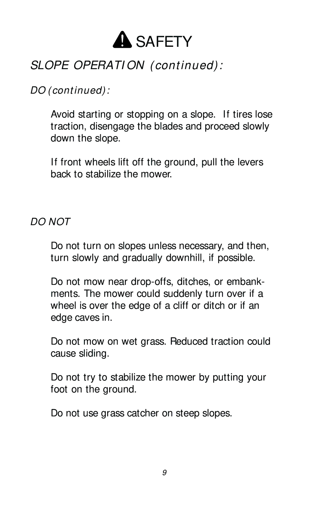 Dixon 17411-1103, ZTR RAM 50 manual Slope Operation, Do not 