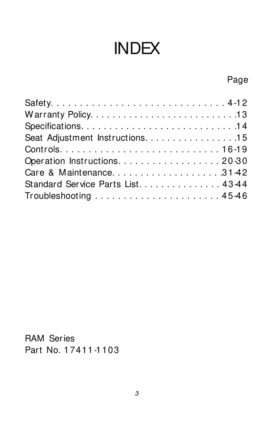 Dixon 17411-1103, ZTR RAM 50 manual Index 