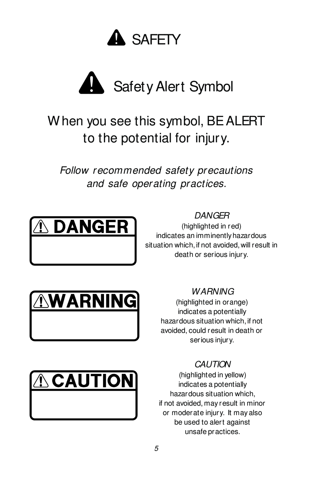 Dixon 17411-1103 manual Follow recommended safety precautions, and safe operating practices, SAFETY Safety Alert Symbol 