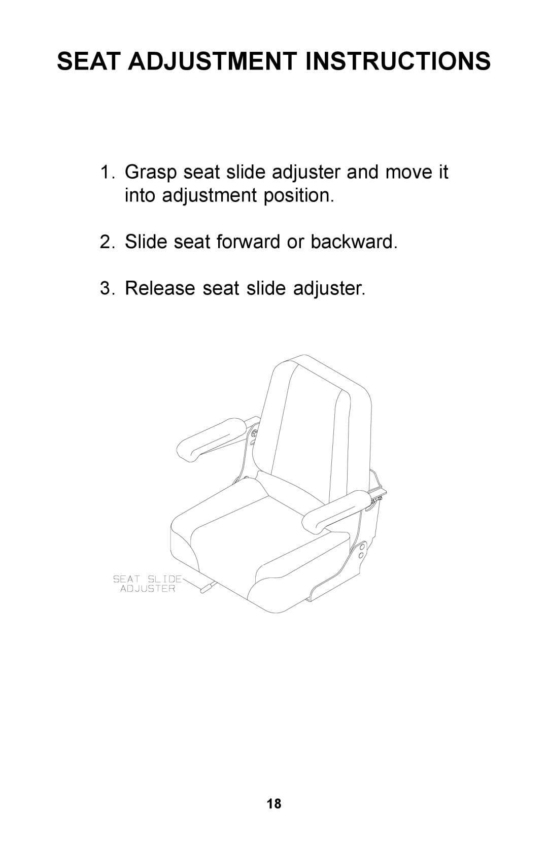 Dixon ZTR manual Seat Adjustment Instructions 