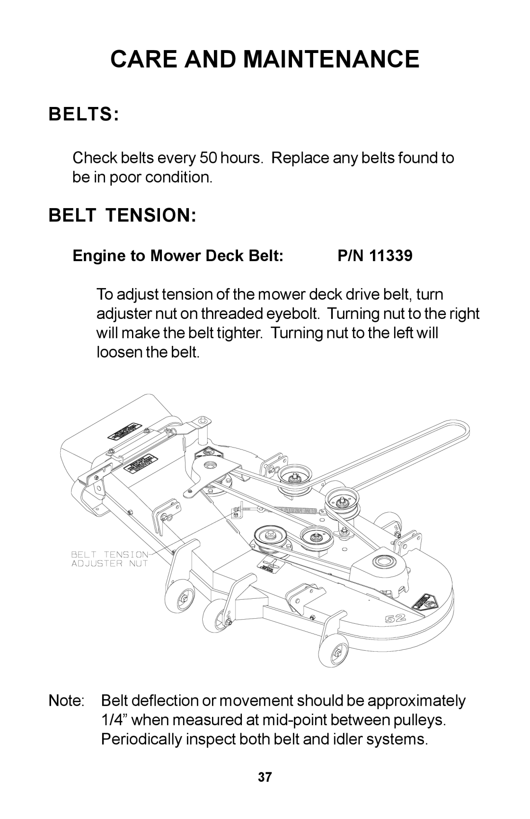 Dixon ZTR manual Belts, Belt Tension 