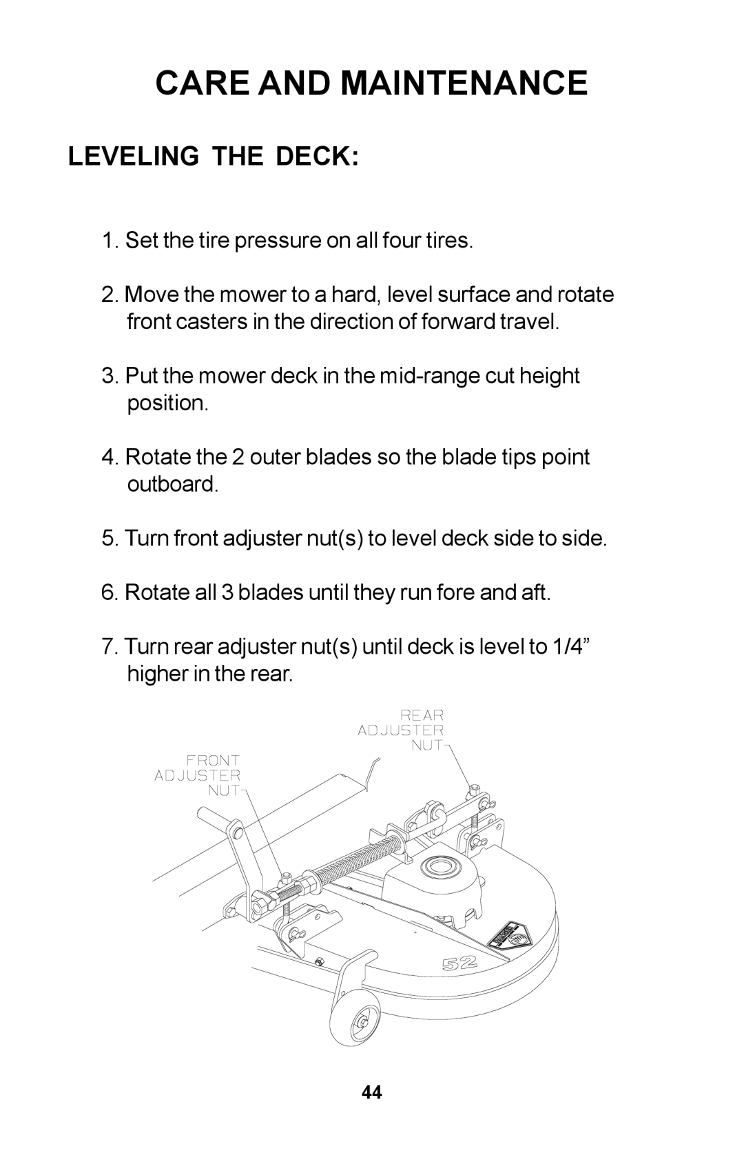 Dixon ZTR manual Leveling the Deck 