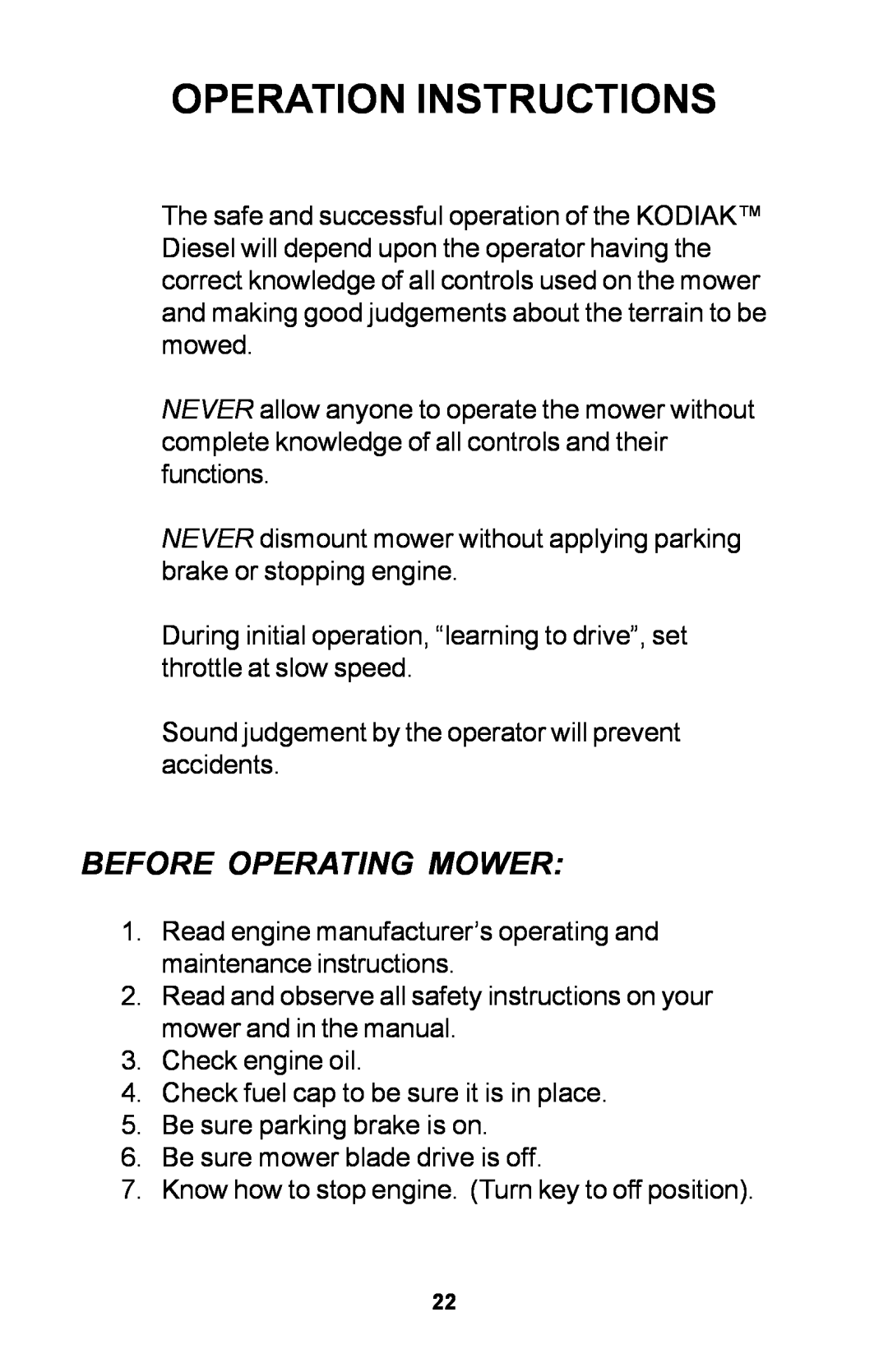 Dixon ZTR manual Operation Instructions, Before Operating Mower 