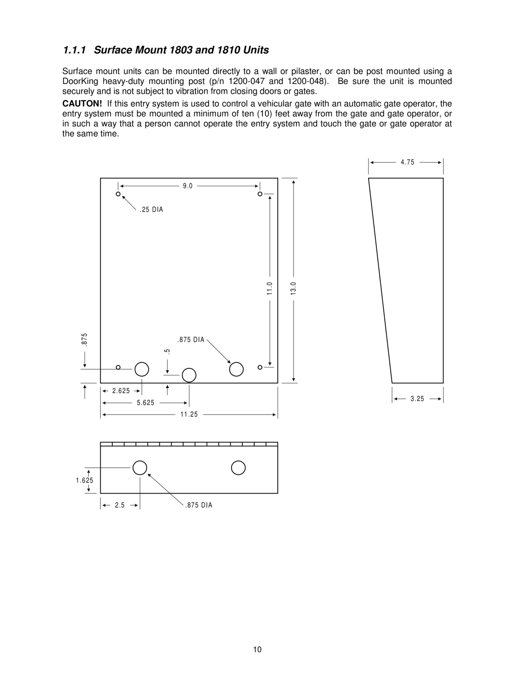 DKS Enterprises 1802, 1808 owner manual Surface Mount 1803 and 1810 Units 