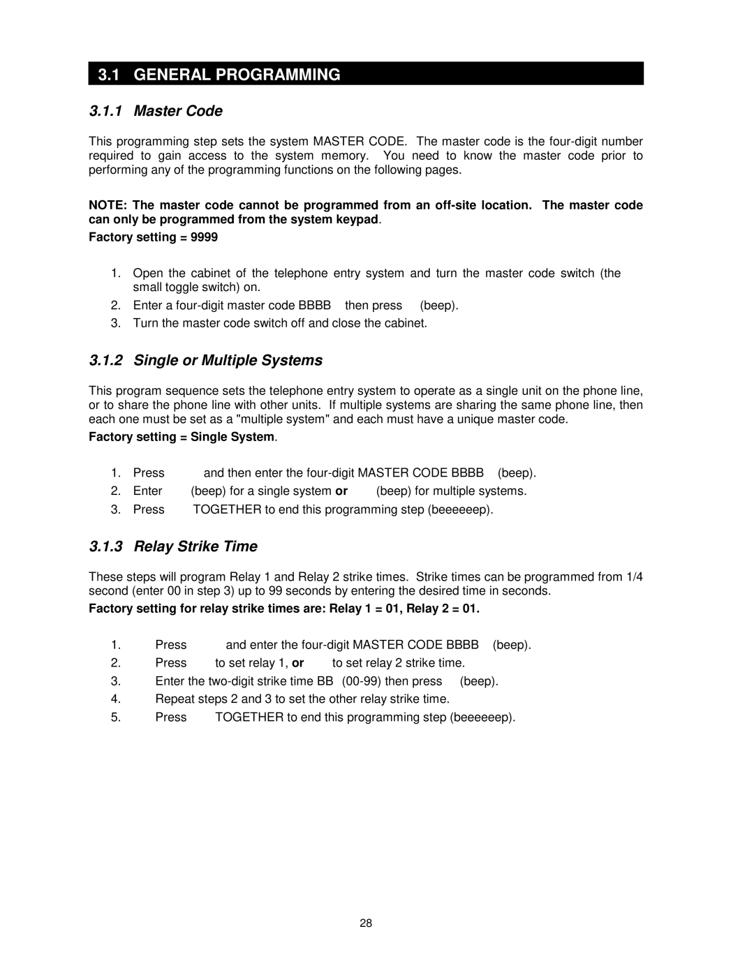 DKS Enterprises 1803, 1808, 1802, 1810 General Programming, Master Code, Single or Multiple Systems, Relay Strike Time 