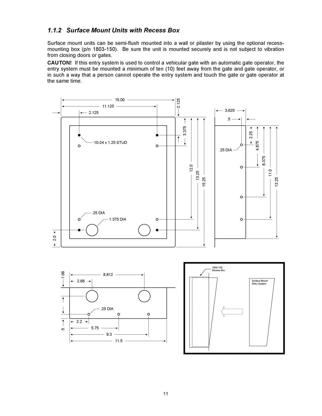 DKS Enterprises 1817, 1815, 1803PC owner manual Surface Mount Units with Recess Box 