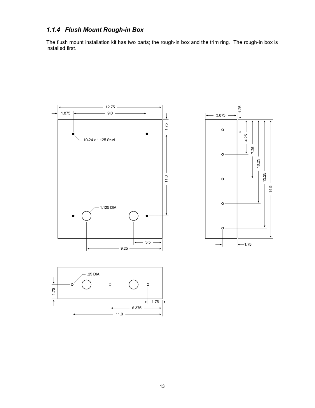 DKS Enterprises 1803PC, 1815, 1817 owner manual Flush Mount Rough-in Box 