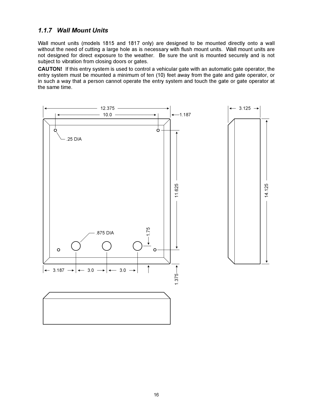 DKS Enterprises 1803PC, 1815, 1817 owner manual Wall Mount Units 