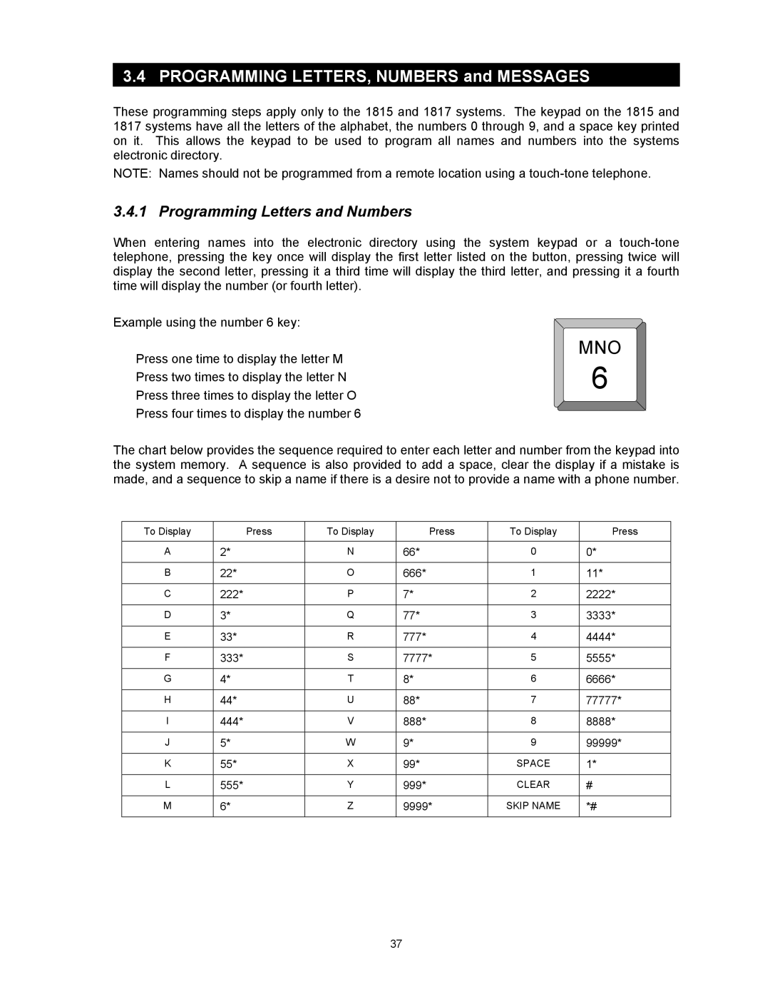 DKS Enterprises 1803PC, 1815, 1817 owner manual Programming LETTERS, Numbers and Messages, Programming Letters and Numbers 