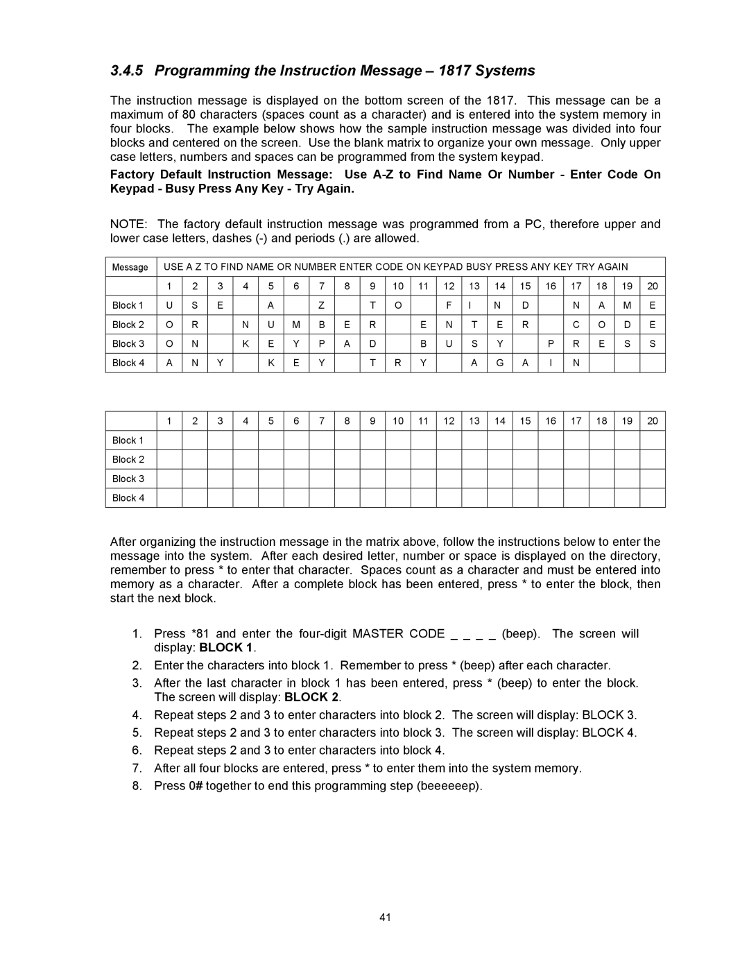 DKS Enterprises 1815, 1803PC owner manual Programming the Instruction Message 1817 Systems 