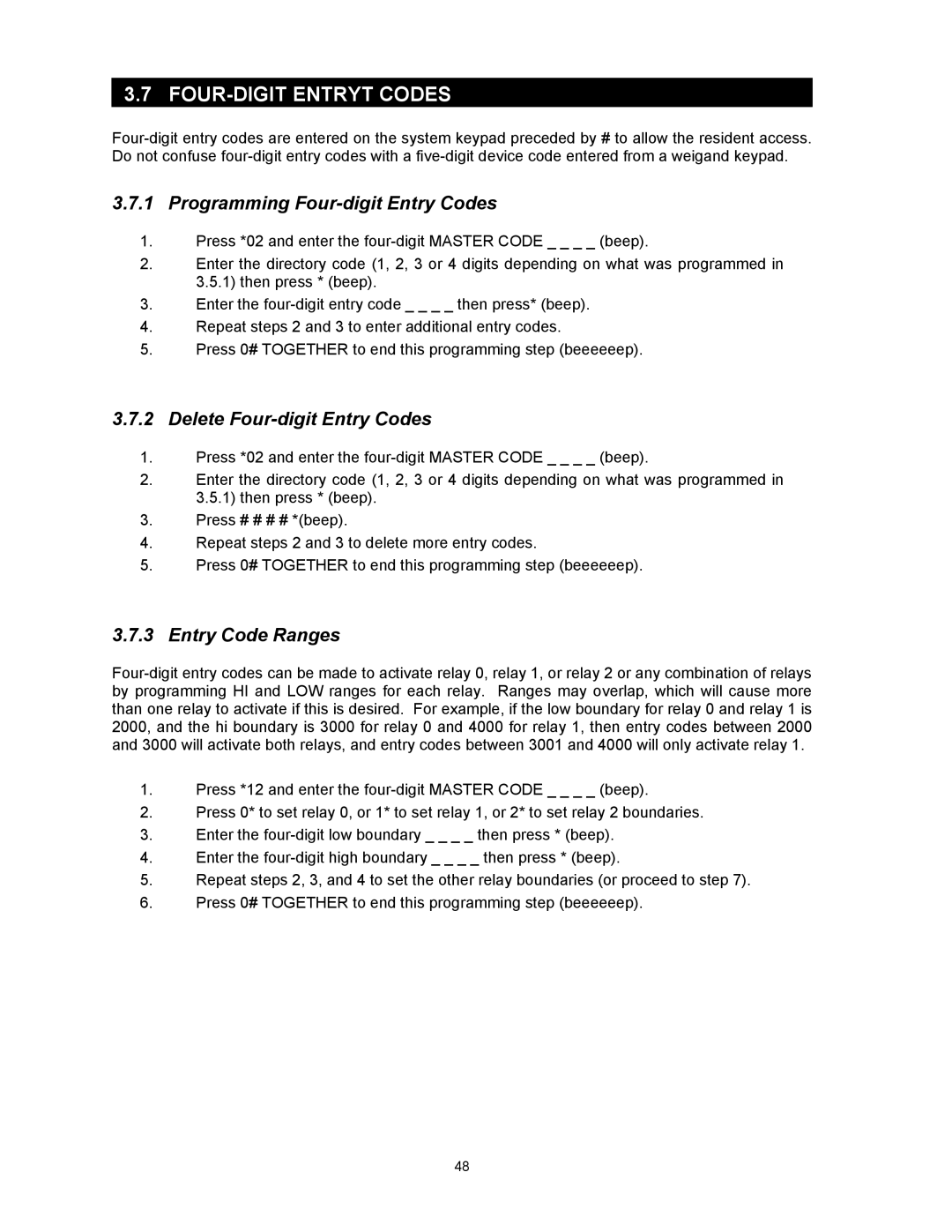 DKS Enterprises 1815, 1803PC FOUR-DIGIT Entryt Codes, Programming Four-digit Entry Codes, Delete Four-digit Entry Codes 