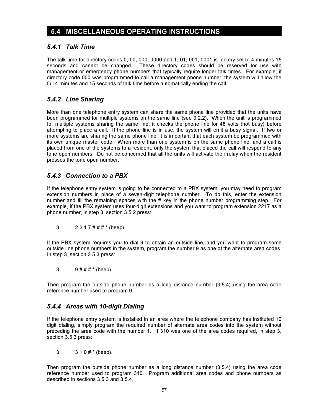 DKS Enterprises 1815 Miscellaneous Operating Instructions, Line Sharing, Connection to a PBX, Areas with 10-digit Dialing 