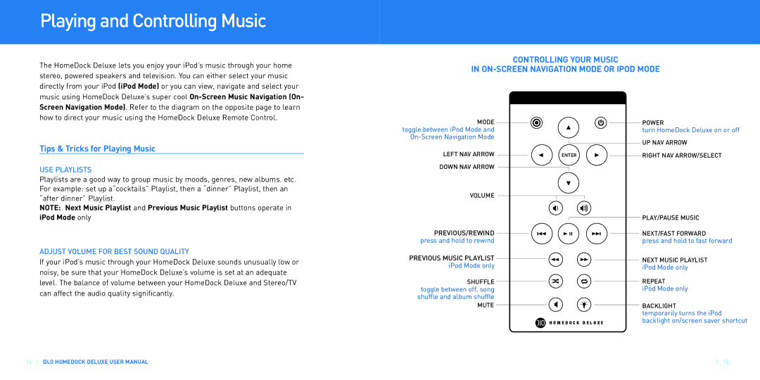 DLO HomeDock Deluxe manual Playing and Controlling Music, Tips & Tricks for Playing Music, USE Playlists 