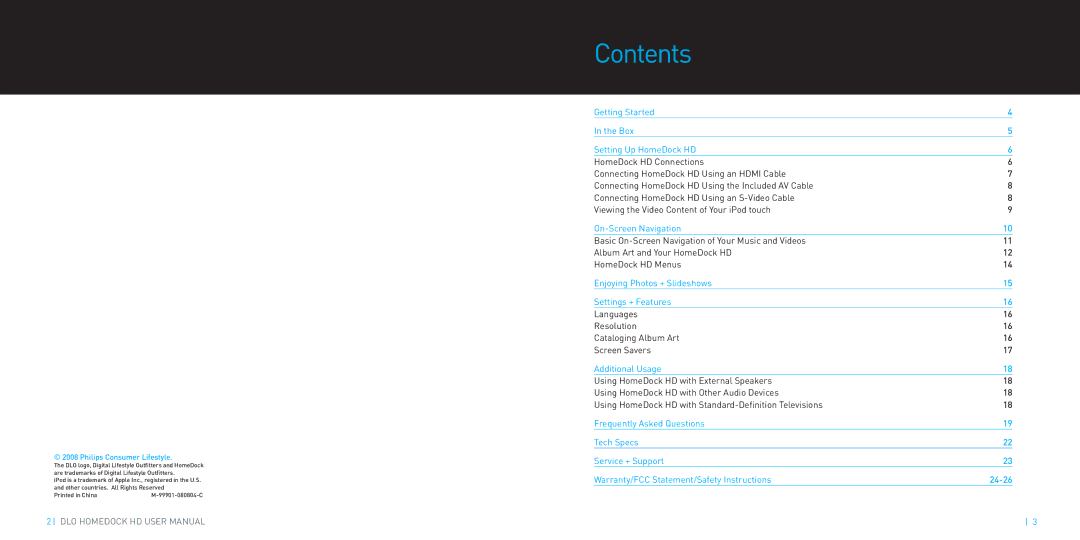 DLO HomeDock HD manual Contents 