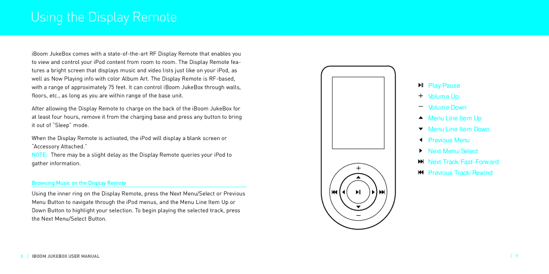 DLO JukeBox manual Using the DisplayRemote, Browsing Music on the Display Remote 