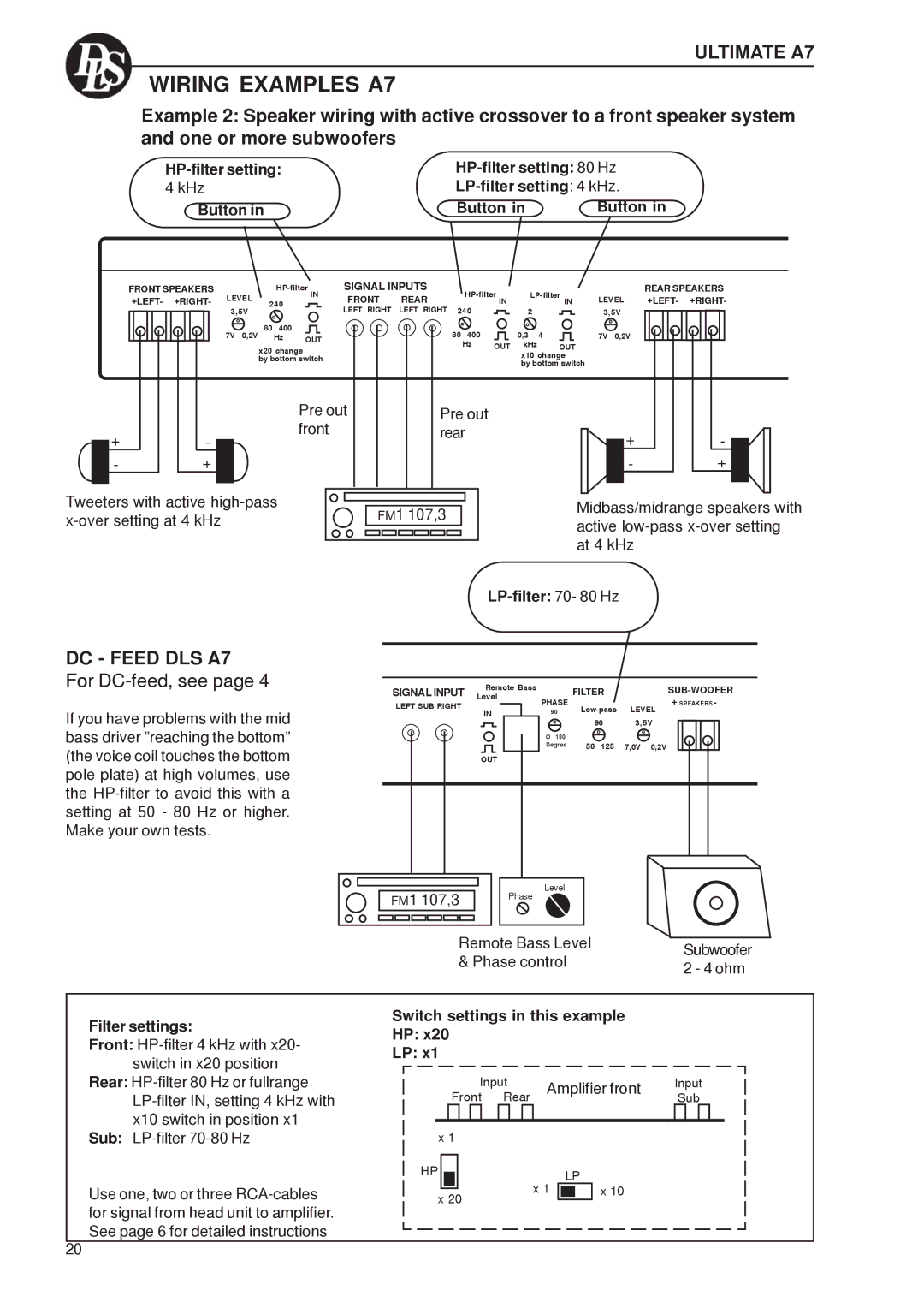 DLS Svenska AB A6, A8 Series, A5, A2, A1, A7, A4, A3 warranty Front Rear, Tweeters with active high-pass x-over setting at 4 kHz 