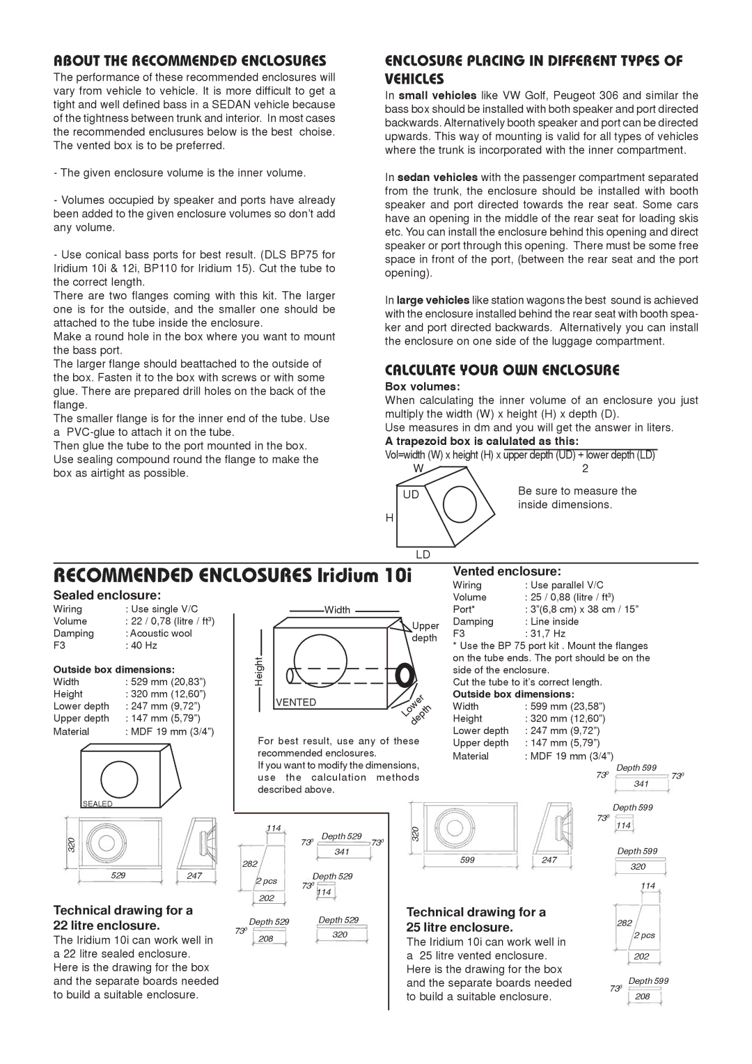 DLS Svenska AB IRIDIUM 10I, IRIDIUM 15 About the Recommended Enclosures, Enclosure Placing in Different Types of Vehicles 