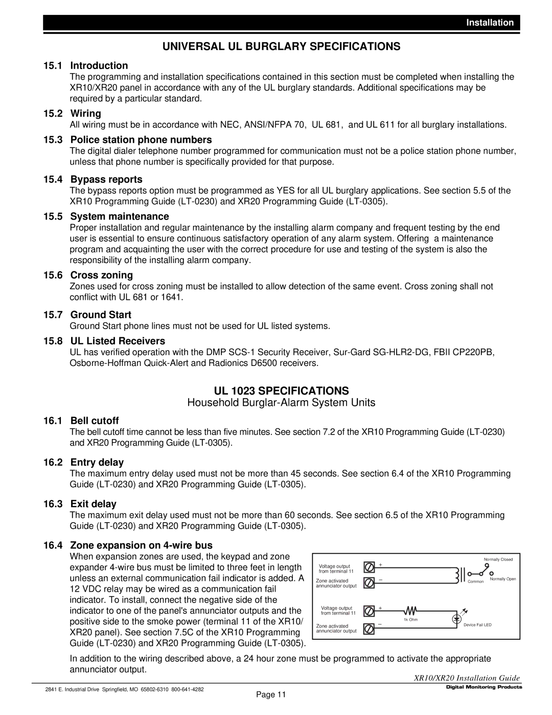 DMP Electronics LT-0229 (5 97) Wiring, Police station phone numbers, Bypass reports, System maintenance, Cross zoning 