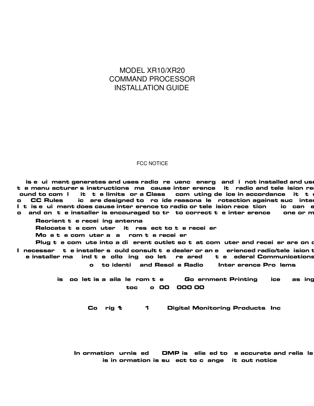 DMP Electronics LT-0229 (5 97) manual Model XR10/XR20 Command Processor Installation Guide 