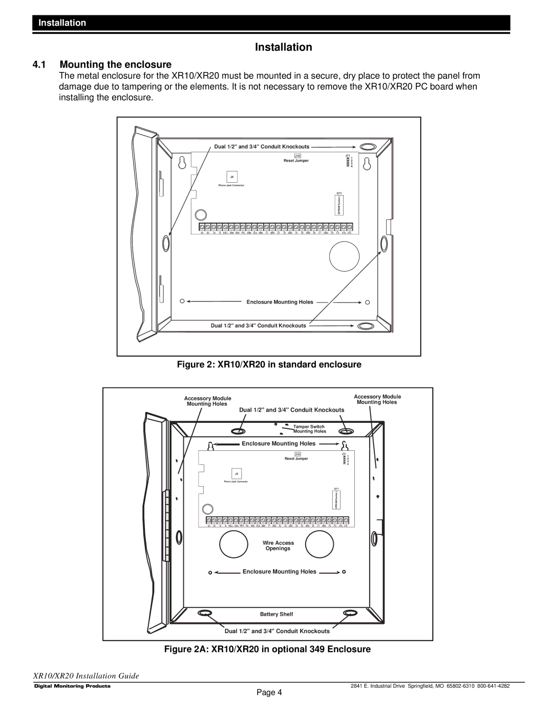 DMP Electronics LT-0229 (5 97) manual Installation, Mounting the enclosure 