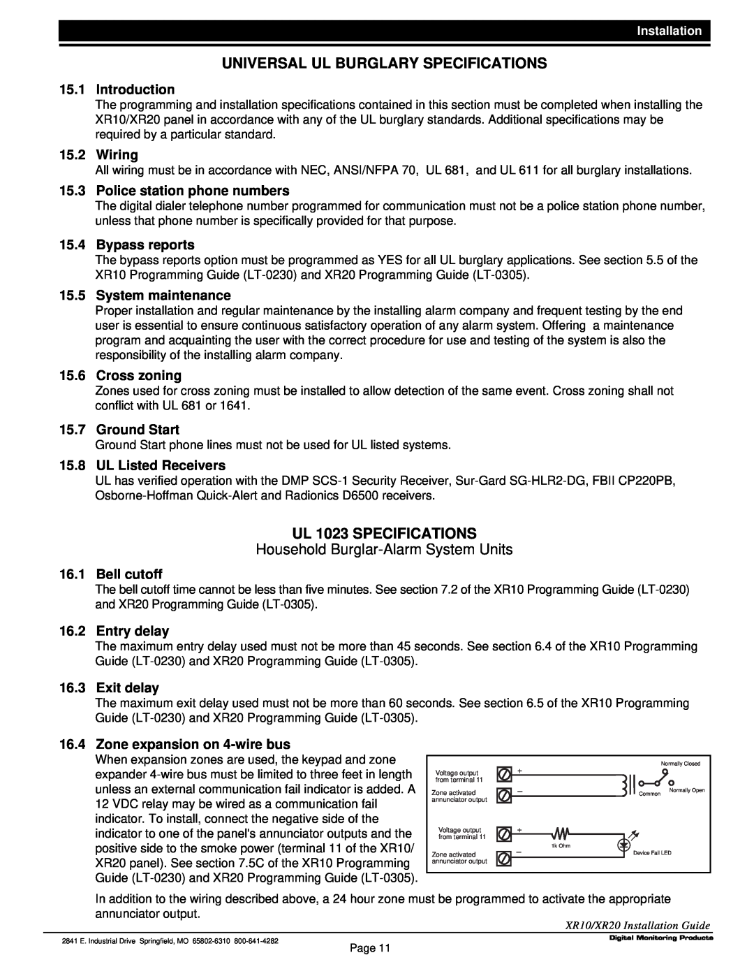 DMP Electronics LT-0229 (5 97) manual Universal Ul Burglary Specifications, UL 1023 SPECIFICATIONS 