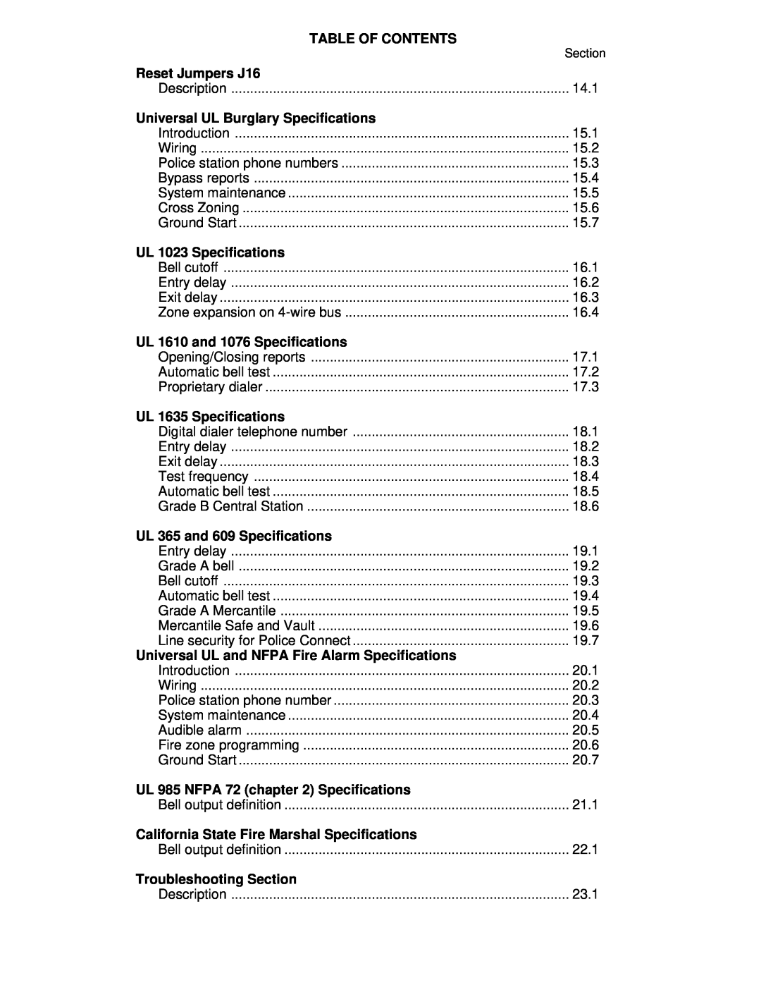 DMP Electronics LT-0229 (5 97) manual Table Of Contents, Reset Jumpers J16 