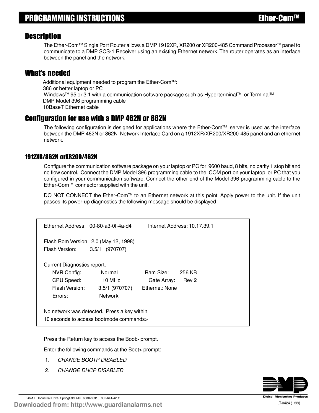 DMP Electronics LT-0424 manual Description, What’s needed, Configuration for use with a DMP 462N or 862N 