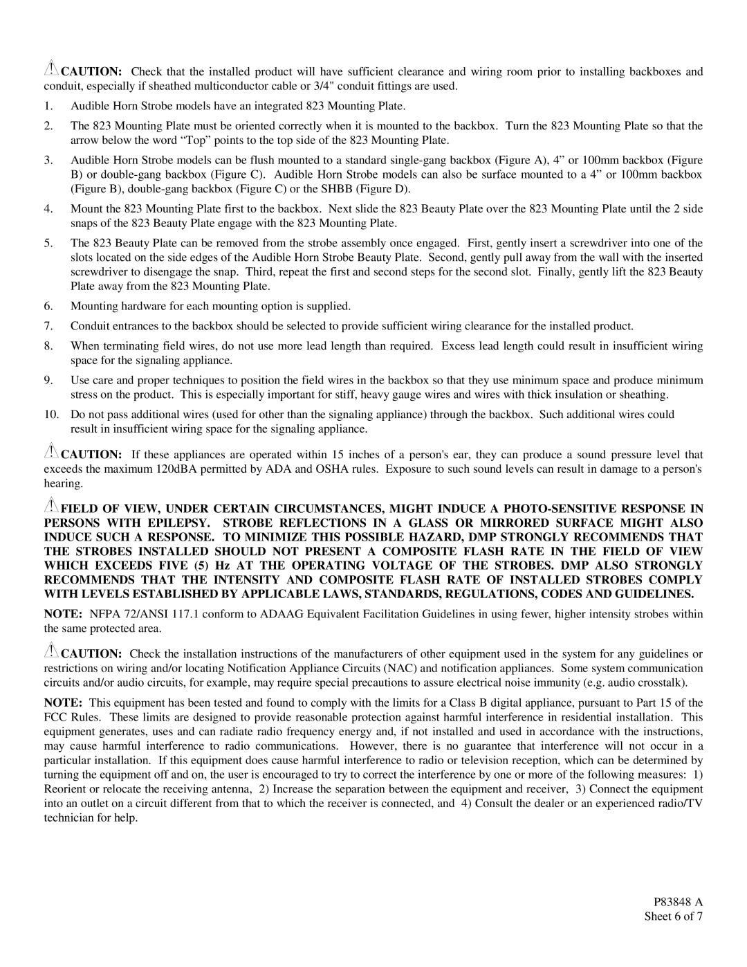 DMP Electronics installation instructions P83848 a Sheet 6 