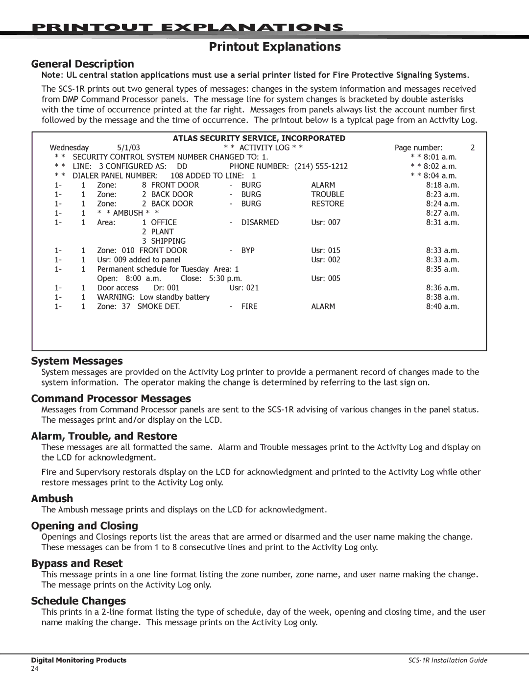 DMP Electronics SCS-1R manual Printout Explanations 