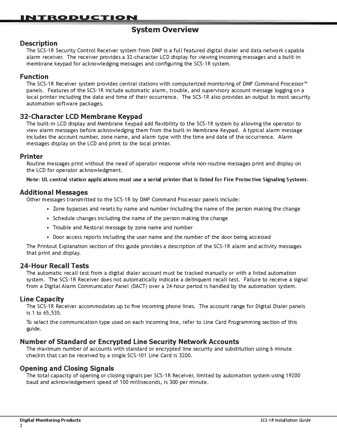 DMP Electronics SCS-1R manual System Overview 