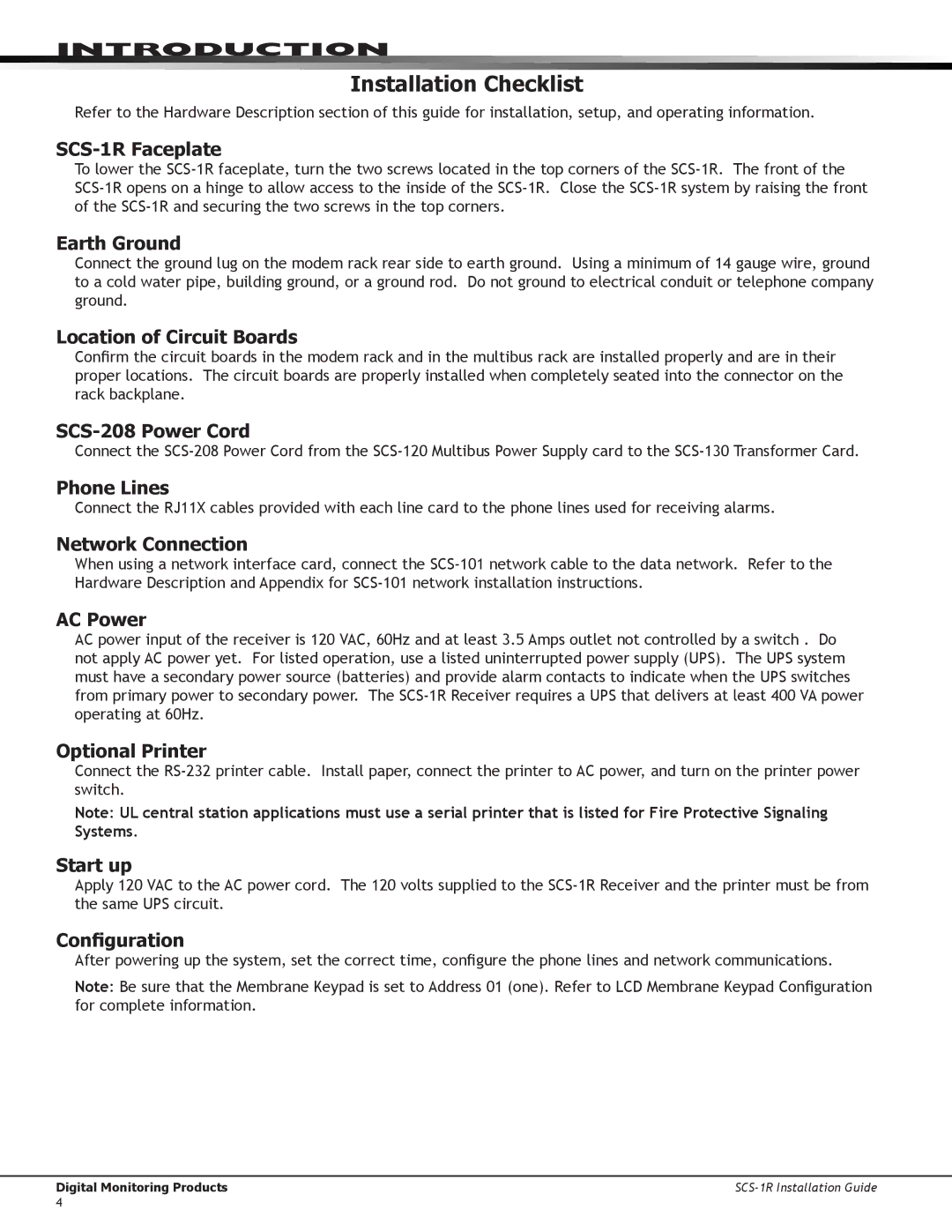 DMP Electronics SCS-1R manual Installation Checklist 