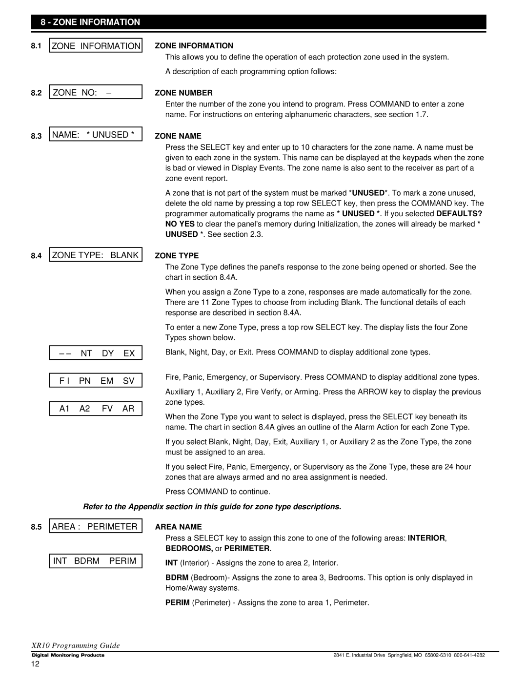 DMP Electronics XR10, Command Processor Panel manual Zone Information 