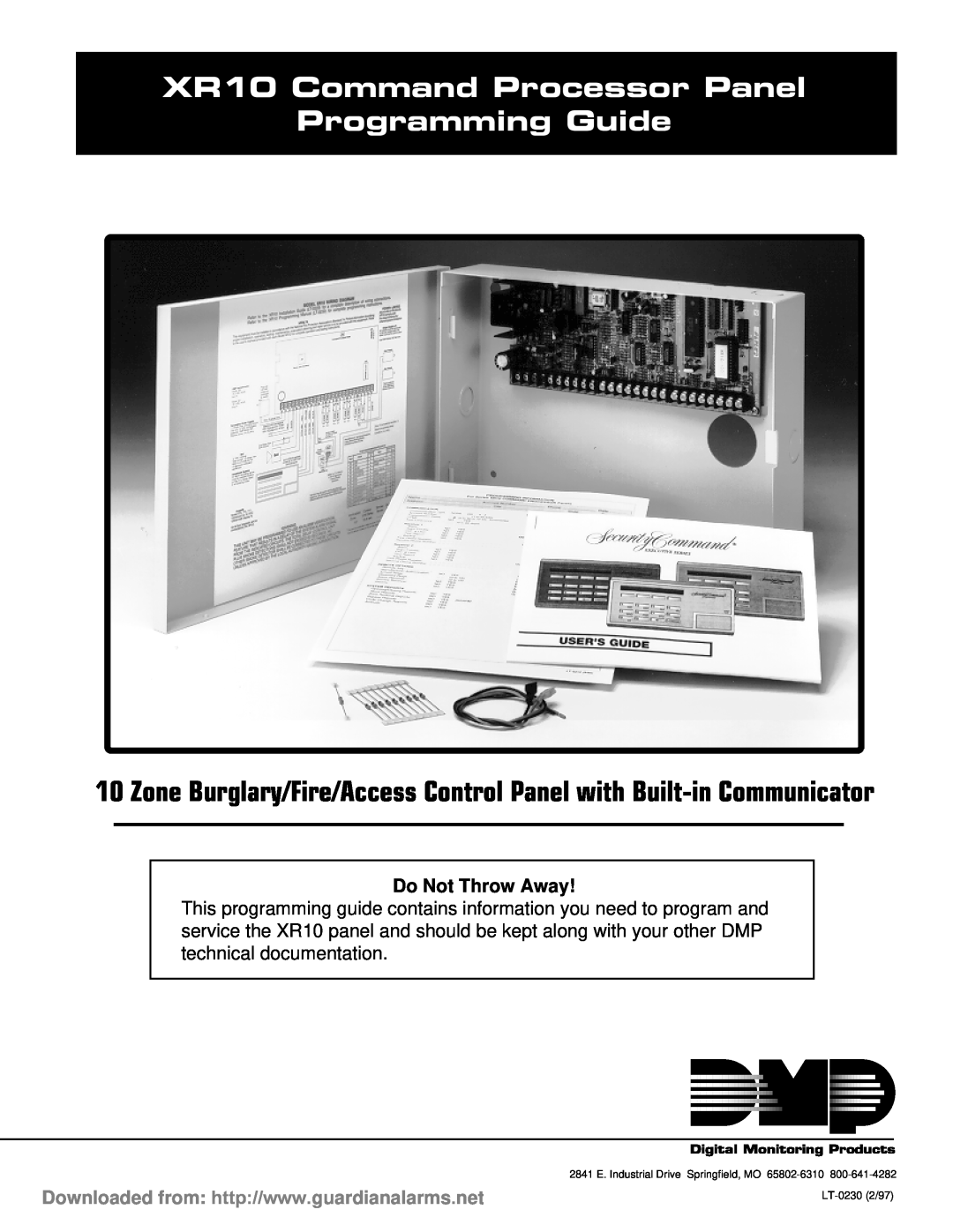 DMP Electronics manual Do Not Throw Away, XR10 Command Processor Panel Programming Guide, LT-02302/97 