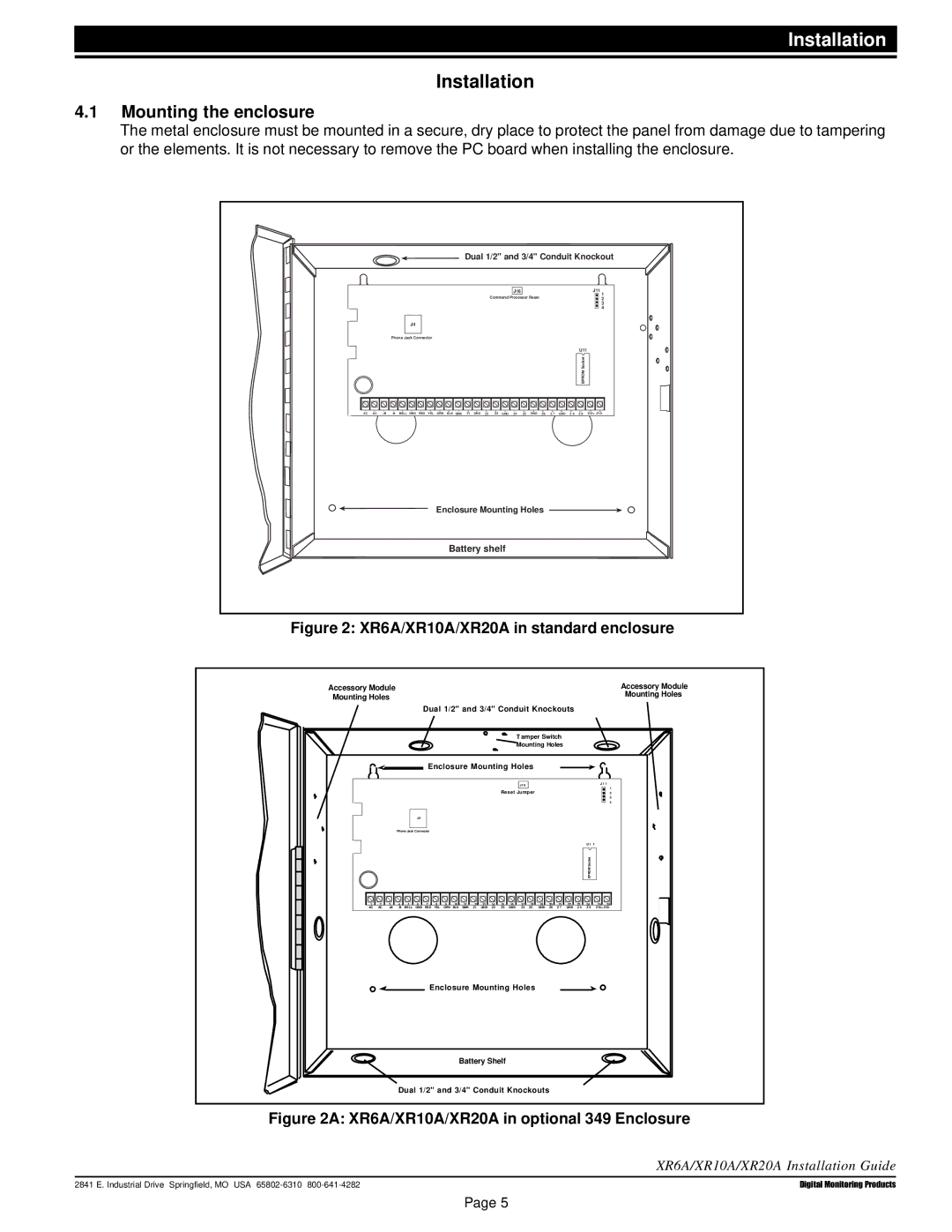 DMP Electronics XR20A, XR6A, XR10A manual Installation, Mounting the enclosure 