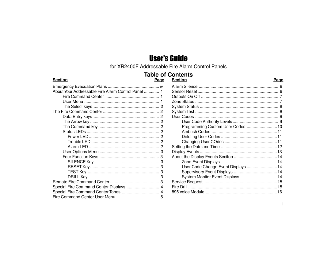 DMP Electronics XR2400F manual Users Guide, Table of Contents 