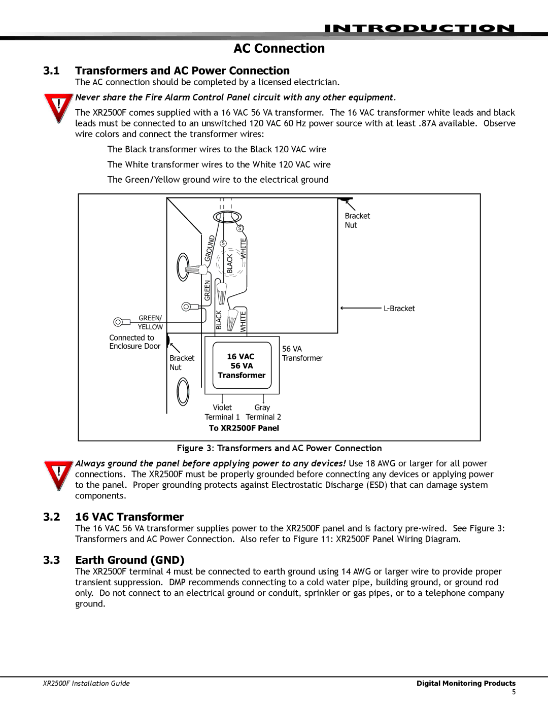 DMP Electronics XR2500F manual AC Connection, Transformers and AC Power Connection, VAC Transformer, Earth Ground GND 