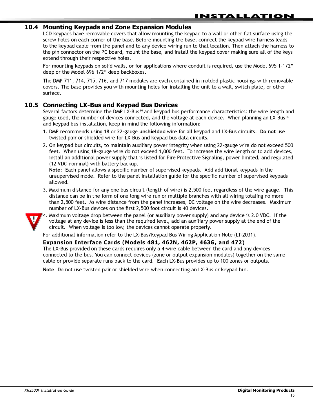 DMP Electronics XR2500F manual Mounting Keypads and Zone Expansion Modules, Connecting LX-Bus and Keypad Bus Devices 