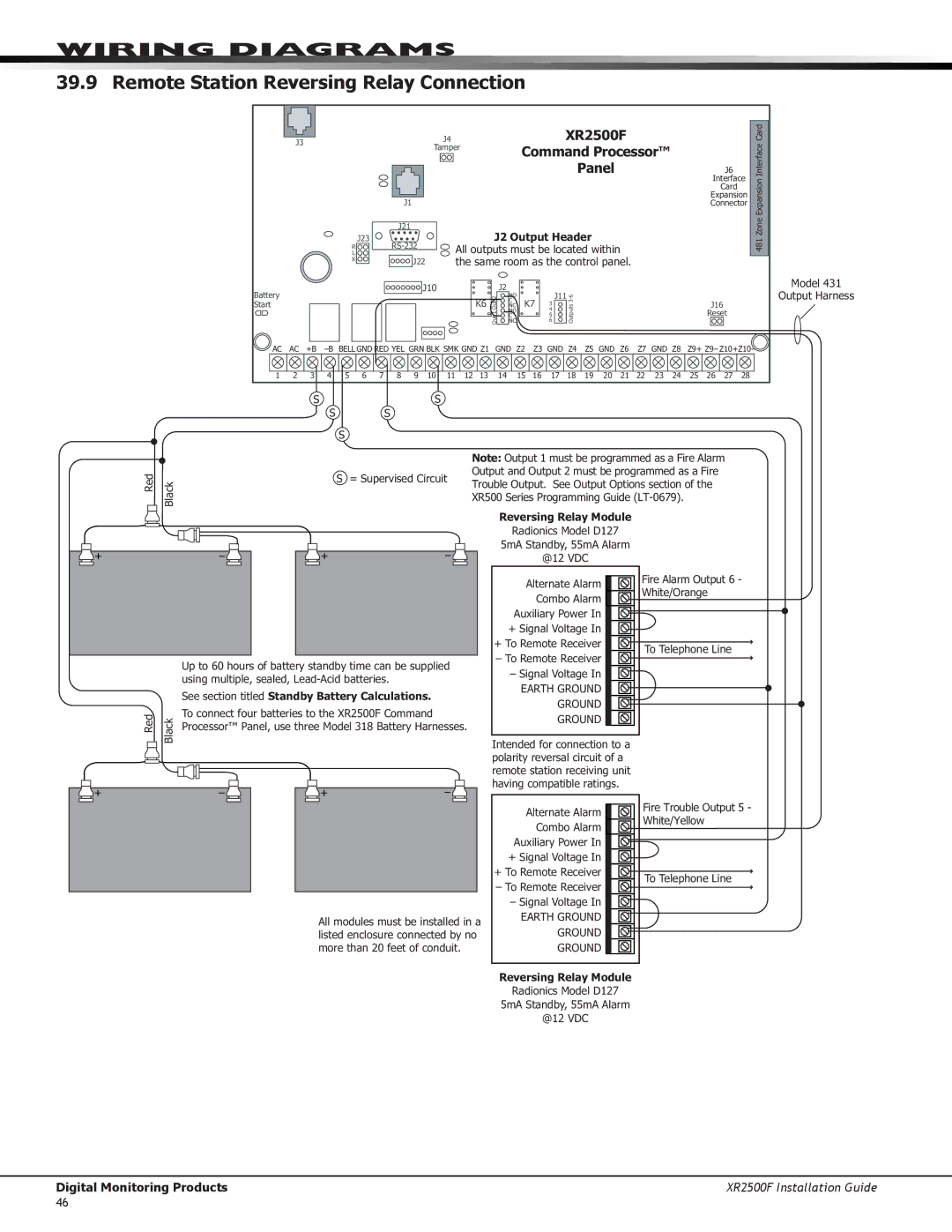 DMP Electronics XR2500F manual Remote Station Reversing Relay Connection, Command Processor Panel 