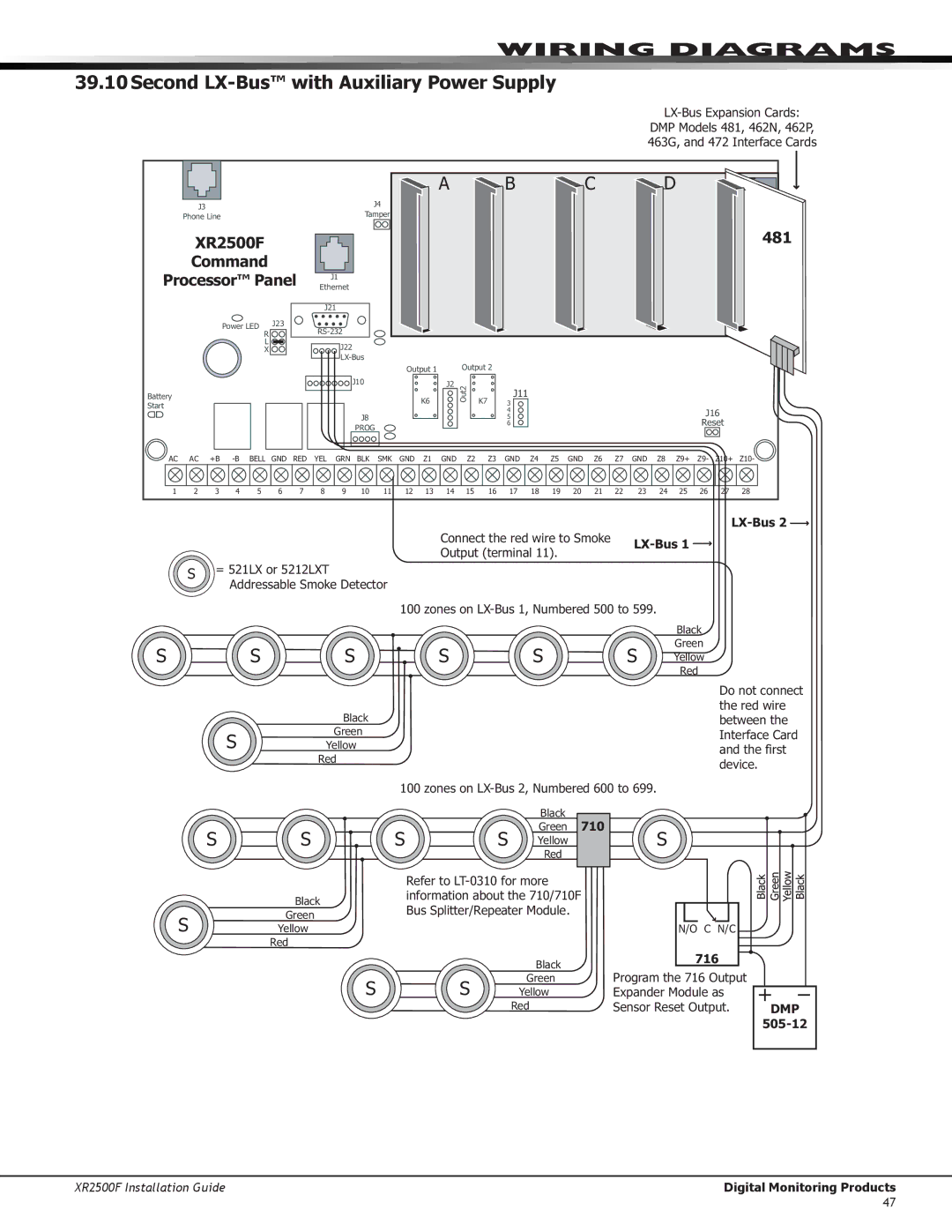 DMP Electronics manual Second LX-Bus with Auxiliary Power Supply, XR2500F 481 Command Processor Panel 