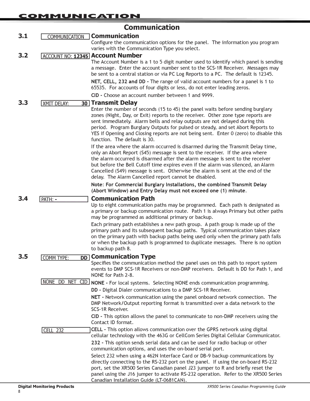 DMP Electronics XR500 manual Communication 