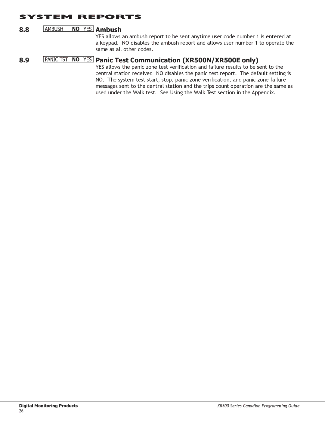 DMP Electronics manual Ambush, Panic Test Communication XR500N/XR500E only 