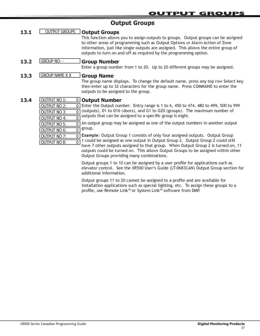 DMP Electronics XR500 manual Output Groups 