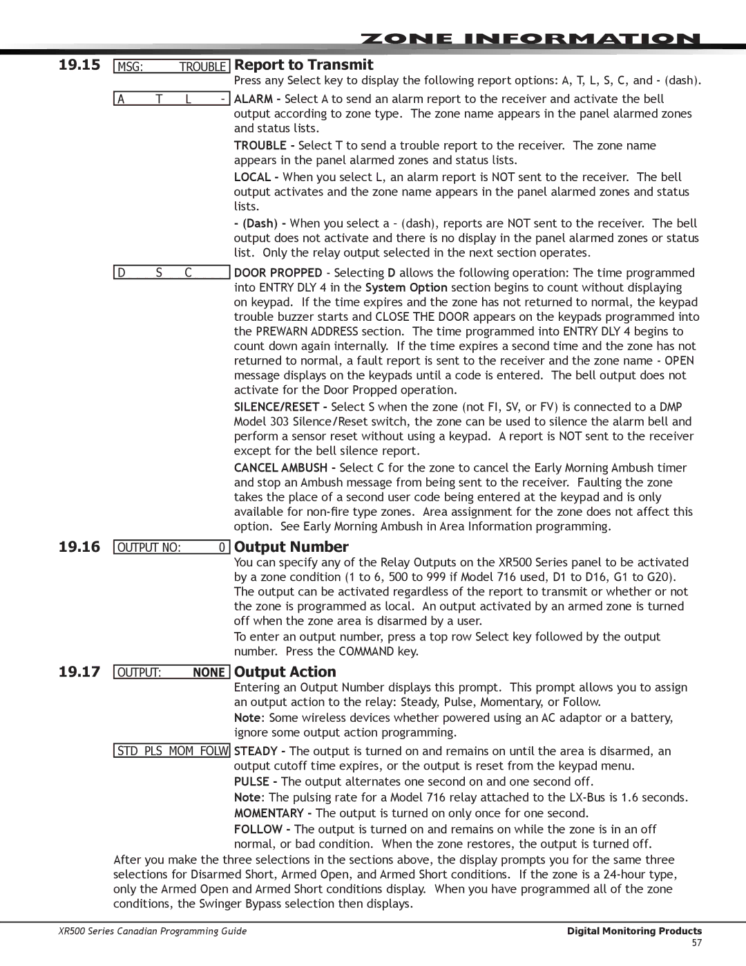 DMP Electronics XR500 manual 19.15 19.16 19.17, Report to Transmit 