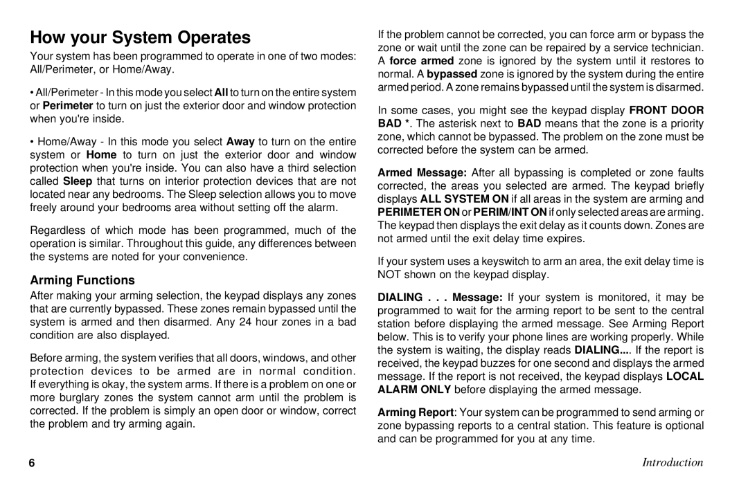 DMP Electronics XR6, XR10 manual How your System Operates, Arming Functions 