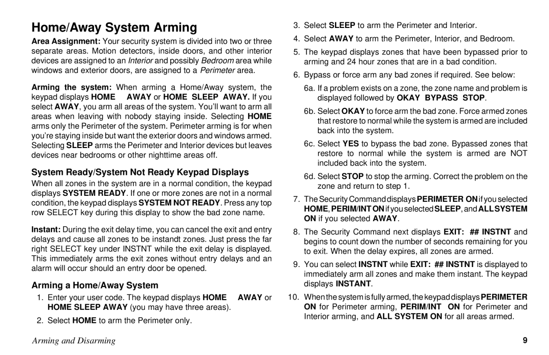 DMP Electronics XR10, XR6 manual Home/Away System Arming, Arming a Home/Away System 