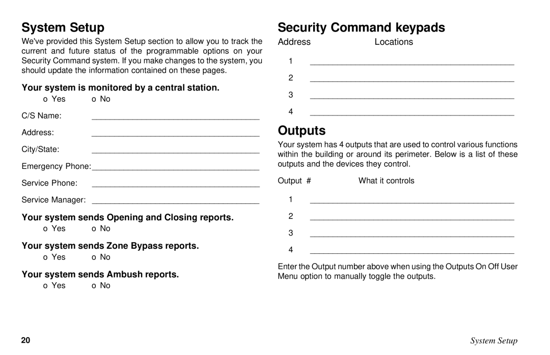 DMP Electronics XR6, XR10 manual System Setup, Security Command keypads, Outputs 