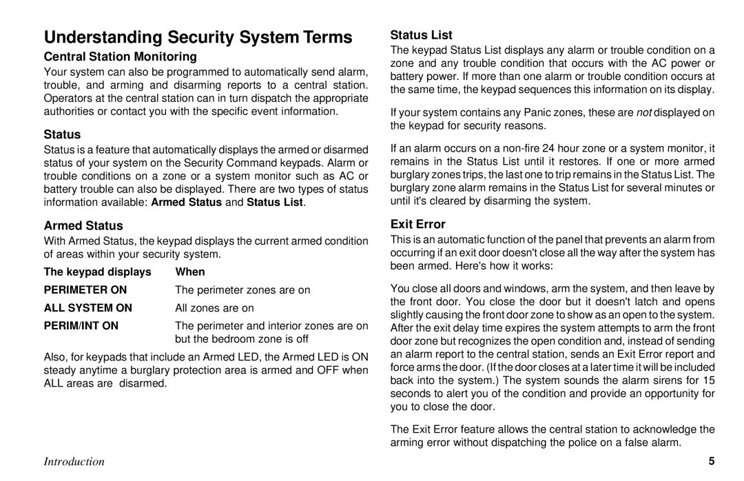 DMP Electronics XR10, XR6 manual Central Station Monitoring, Armed Status, Status List, Exit Error 