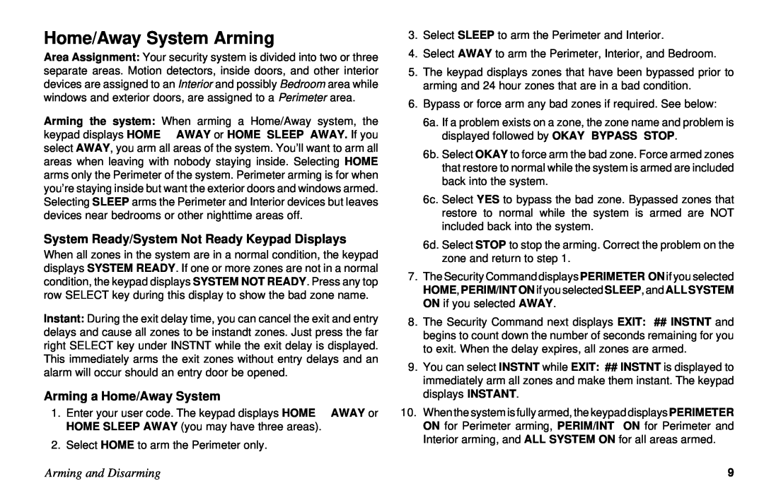 DMP Electronics XR10 Home/Away System Arming, Arming a Home/Away System, System Ready/System Not Ready Keypad Displays 