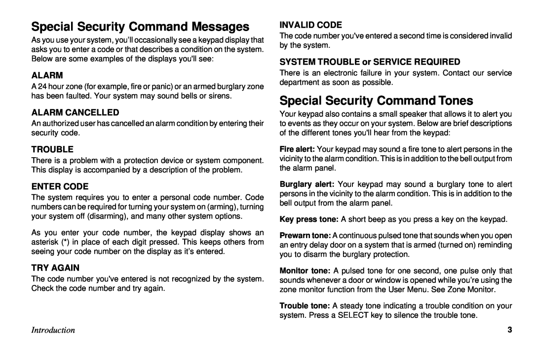 DMP Electronics XR10, XR6 Special Security Command Messages, Special Security Command Tones, Alarm Cancelled, Trouble 